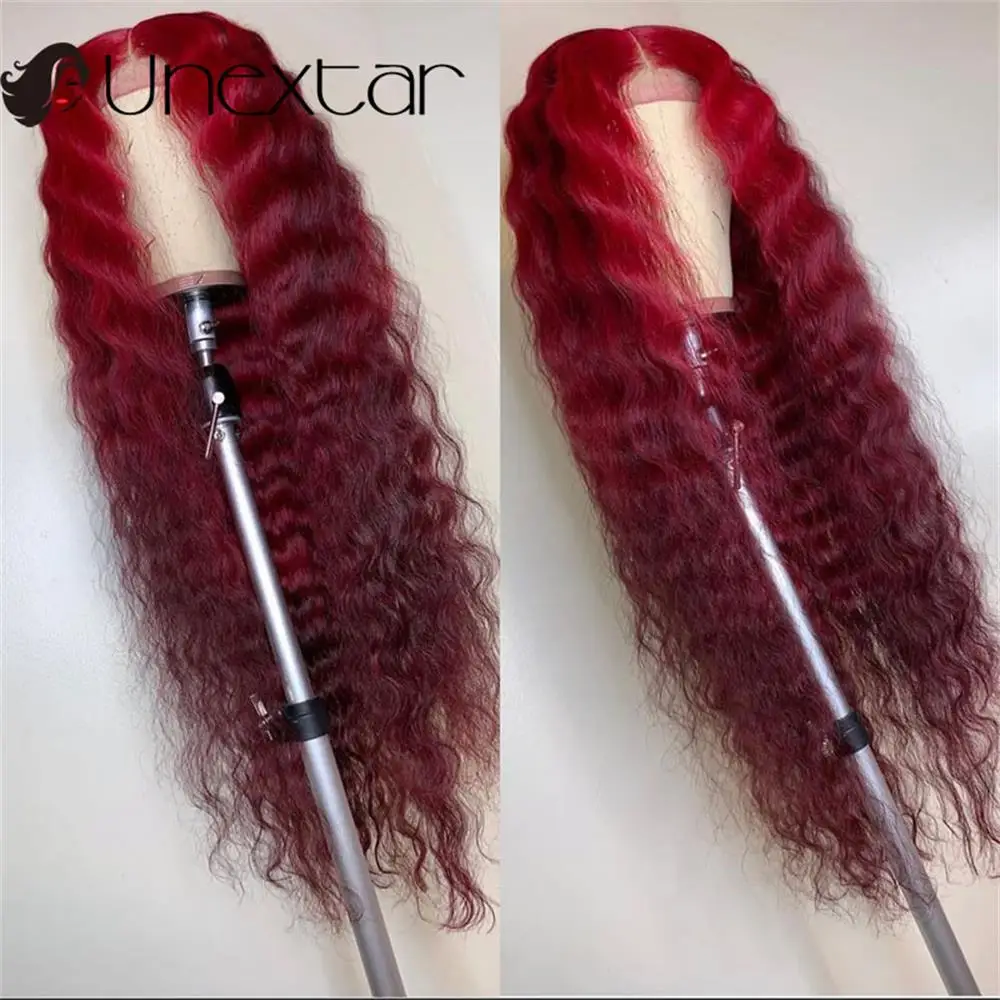 Dark Red Color Depp Wave Wigs13x4  Red Highlight Lace Wigs Brazilian Lace  Human Hair Wigs 99J Colored Ombre for Women