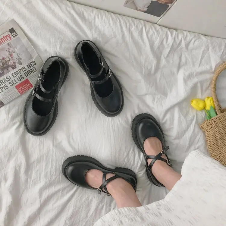 

Новинка 2021, Туфли Мэри Джейн на толстой подошве, женские туфли в британском ретро-стиле с пряжкой, маленькие кожаные туфли в японском студен...