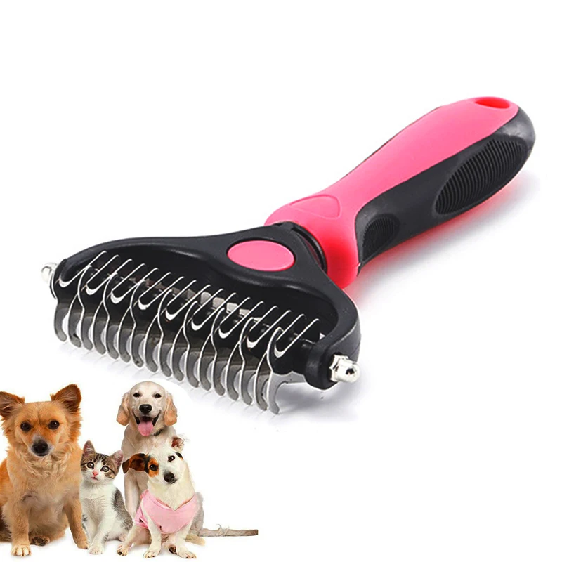 

Щетка для груминга собак, двусторонняя профессиональная расческа для выпадения и дематографии, щетка для кошек и собак, очень широкая щетка...