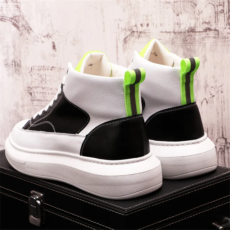 Online Sepatu Sol Tebal Pria Korea Fashion Sneakers Punk Liar Sepatu Bot Pergelangan Kaki Hip Hop Atasan Kasual Kulit Pria Sepatu Homme