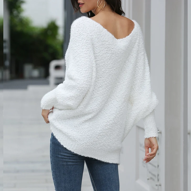 

New Sexy Strapless Loose Pullover Sweater Autumn Solid Color Women's Knitted Sweater
