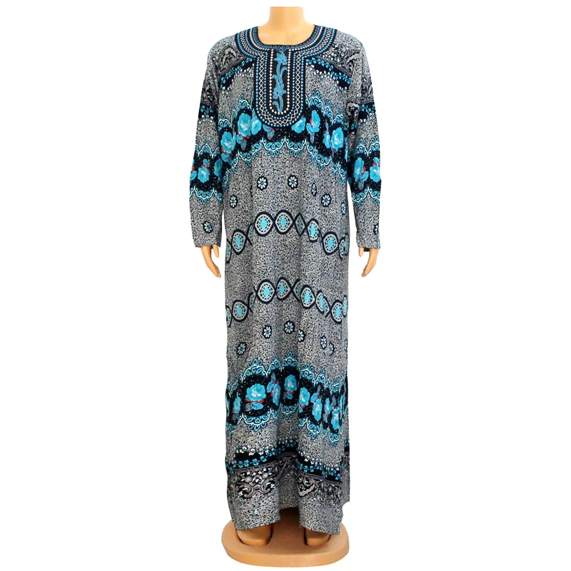 Женское платье макси с цветочным принтом в этническом стиле длинным рукавом