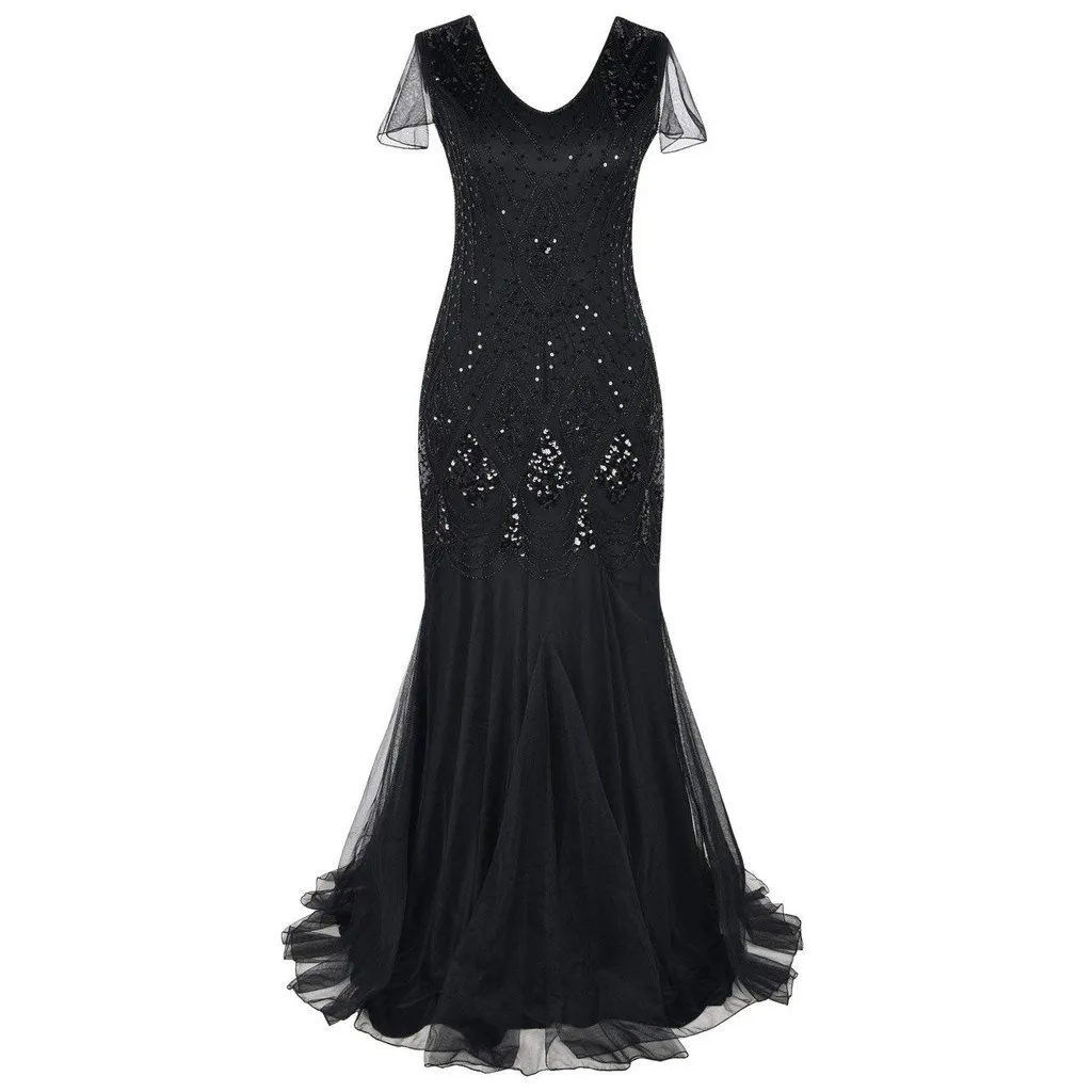 Женское кружевное платье макси винтажное вечерние ное с бахромой и блестками в