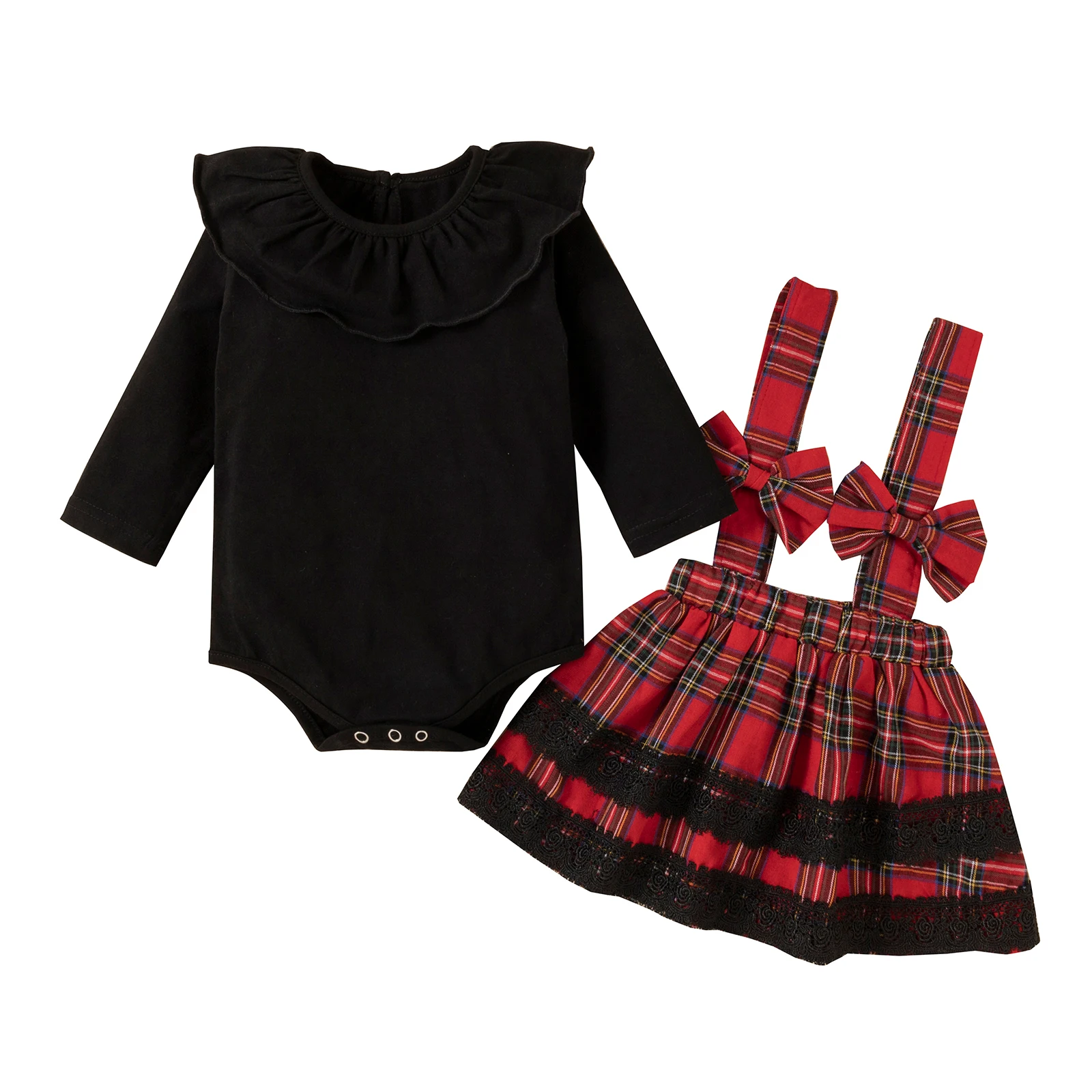 

Christmas Newborn Infant Baby Girls Clothes Set Bow Plaid Skirts Ruffles Rompers Jumpsuit Outfits Xmas Costumes
