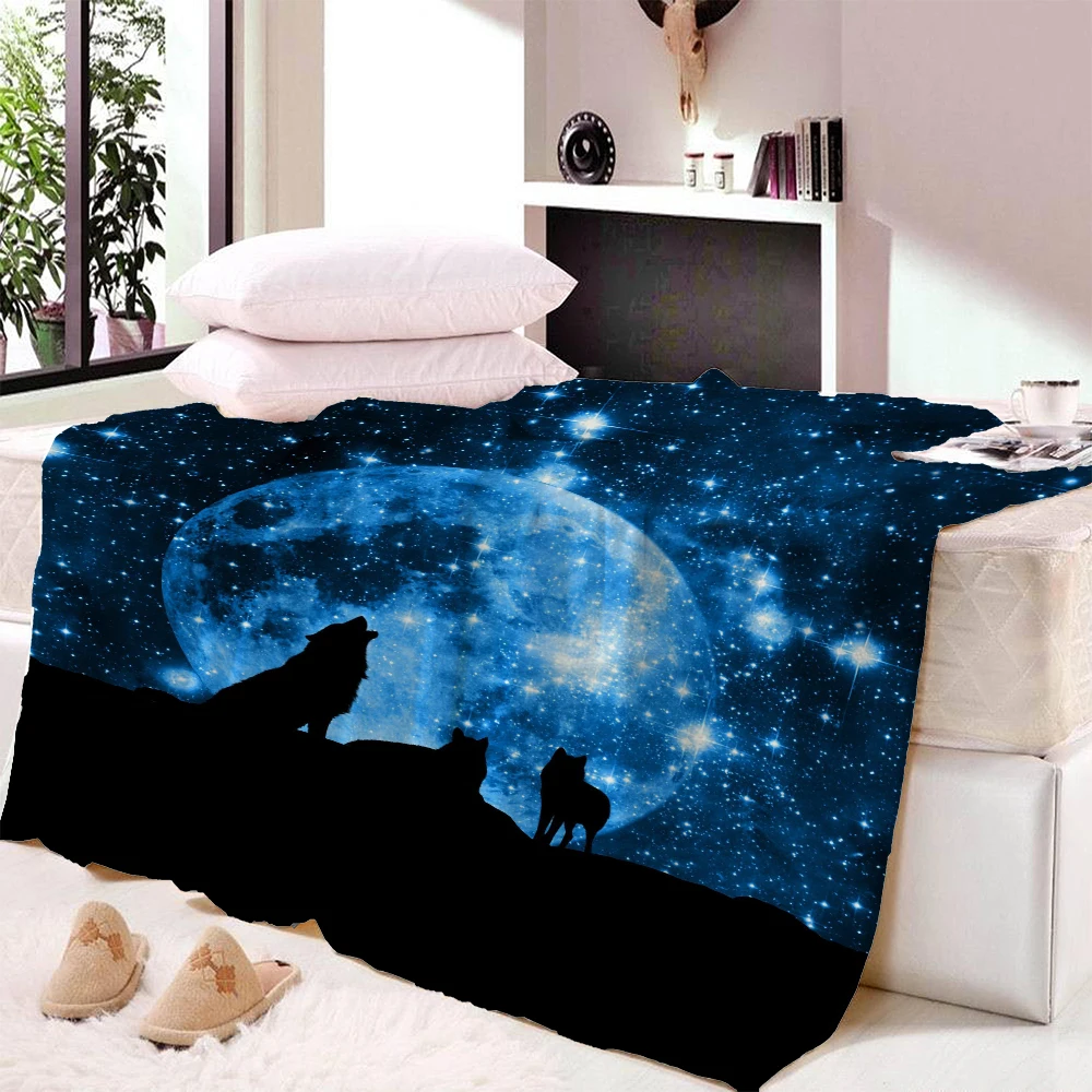 Детское Флисовое одеяло Луна с изображением волка|Одеяла| |