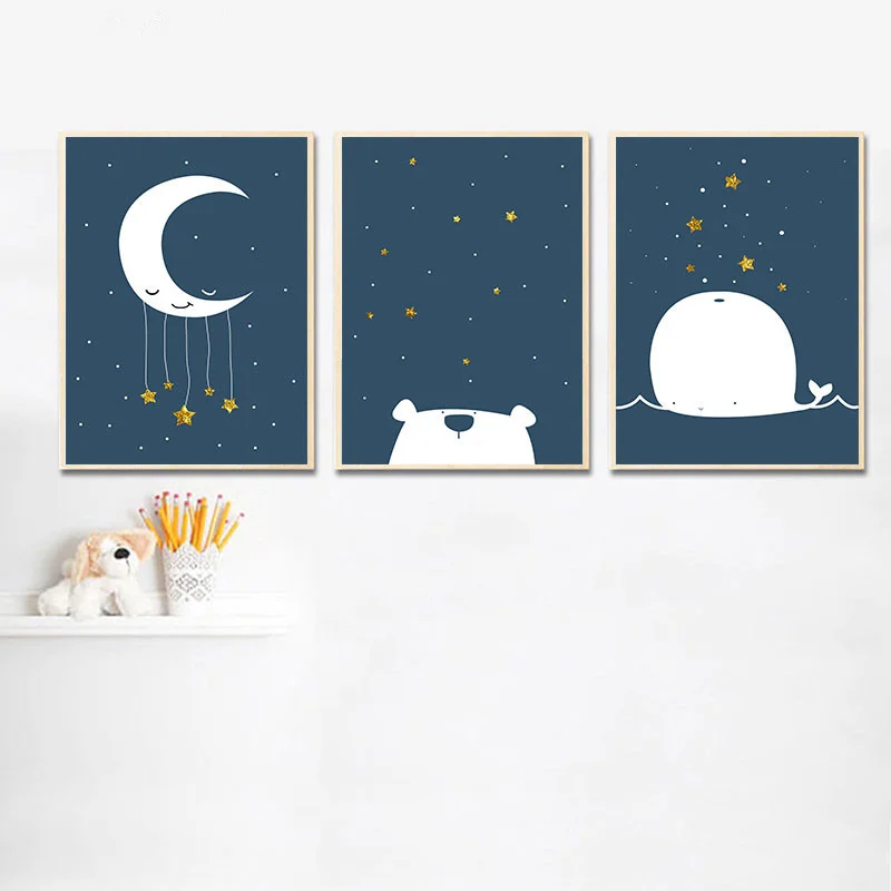 Wall Art Холст Картины Детские постер для детской комнаты с рисунком Кита из