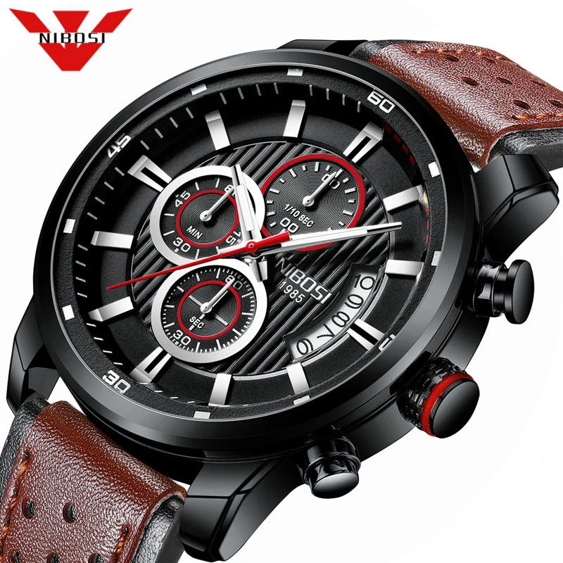 NIBOSI Watch Men Luxury Brand Analog Leather Sports Watches Men's Army Military Man Quartz Clock Relogio Masculino | Наручные часы