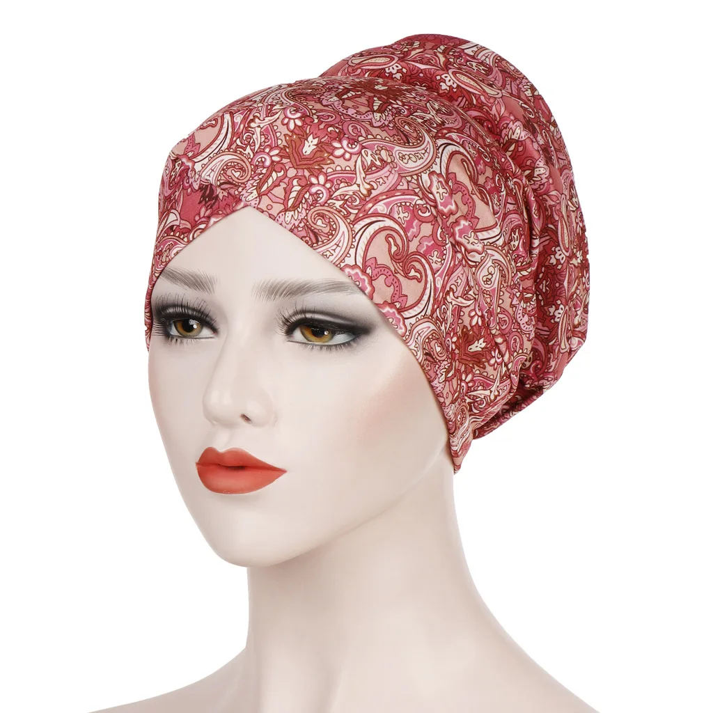 

Cotton print turban cap trendy muslim headdress Inner hijabs for women ethnic wrap head bonnet hijab caps islamic goods turbante