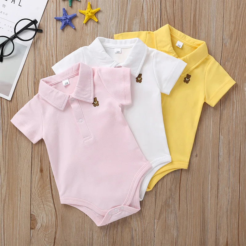 

Newborn Baby Girl Clothes Summer Boy Rompers Clothing One Piece Jumpsuit 0 3 Months Toddler Polo Shirts Triangle Climb Bodysuit