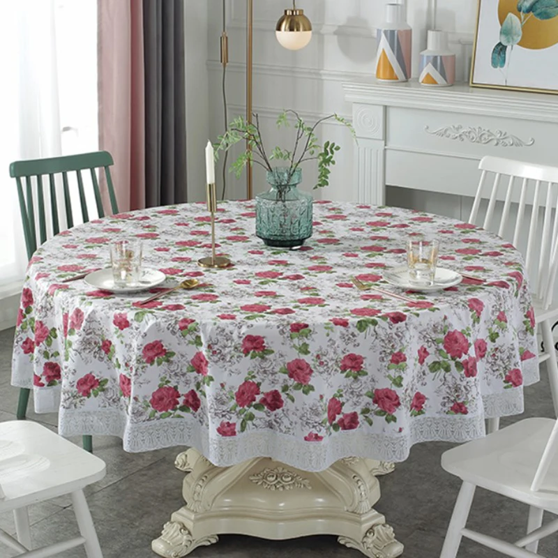 pvc lace tablecloth waterproof oil proof round table cloth printed home dining table cover for wedding party decor free global shipping