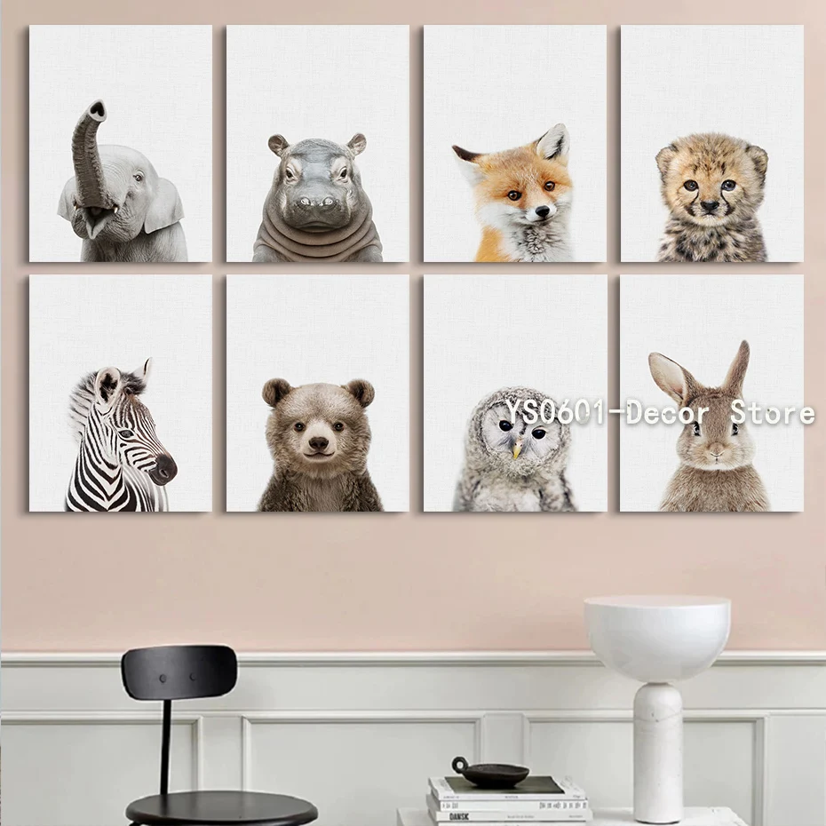 

Canvas Painting Baby Animals Elephant Giraffe Wall Art Posters and Prints Picture Modern Cafe Home Living Room Decor (No Frame)