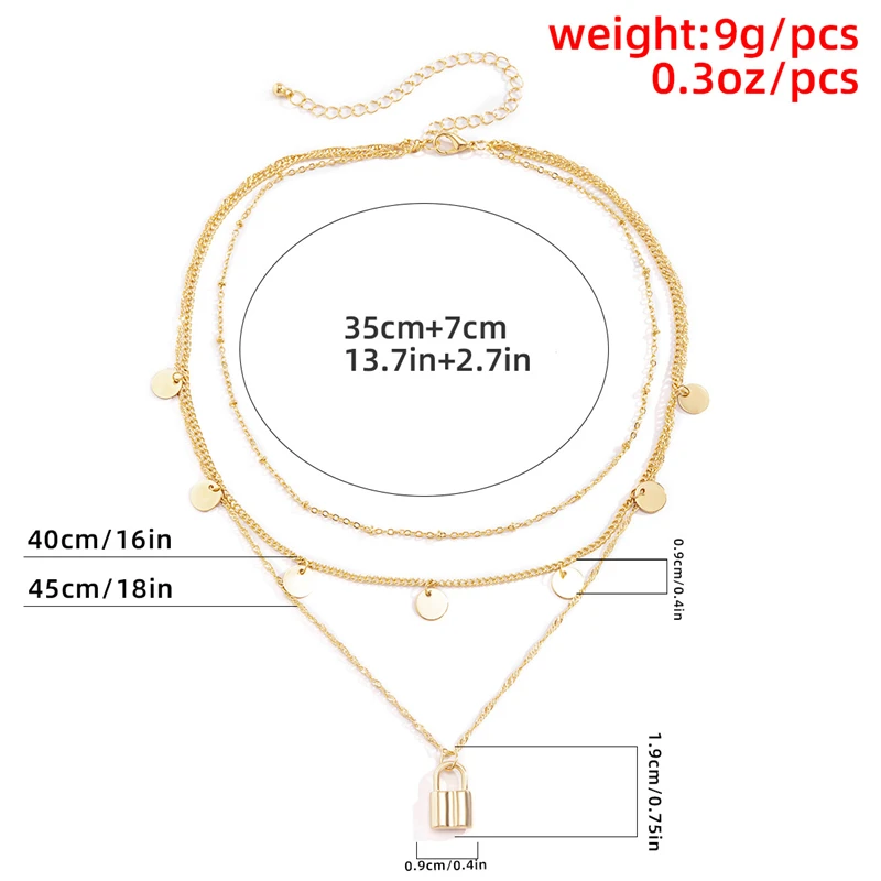 

Ailodo Vintage Multilayer Lock Pendant Necklace For Women Gold Silver Color Sequin Statement Necklace Fashion Jewelry Girls Gift