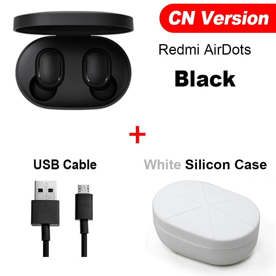 CN Cable White Case Оригинальные беспроводные наушники Xiaomi Redmi Airdots TWS, наушники с громкой связью, голосовое управление, Bluetooth 5,0, шумоподавление, управление AI - Цвет: CN Cable White Case