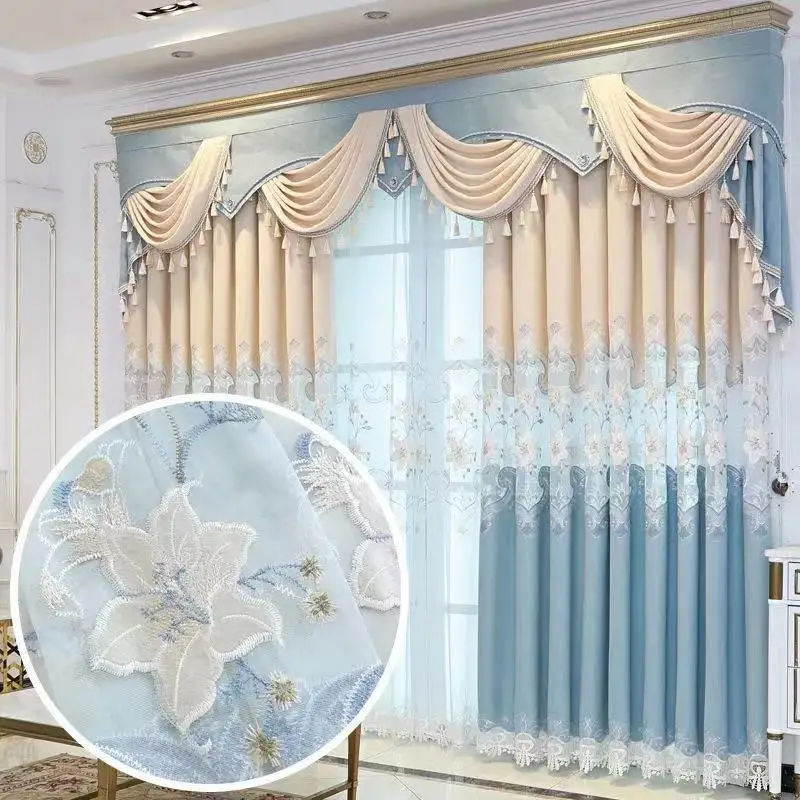 

Curtains for Living Room Thickened Embroidery Hollow Simple Modern Stitching New Chinese Shading Balcony Dining Room Bedroom