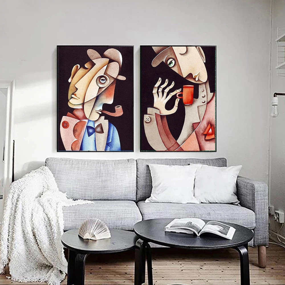 

Fine Art Abstract Smoking Girl and Drink Water Canvas Painting Posters and Prints Street Art Wall Art Pictures for Living Room