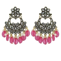 indian jhumki jhumka handmade pink beads flower thailand buddha piercing earrings vintage fashion party jewelry earring