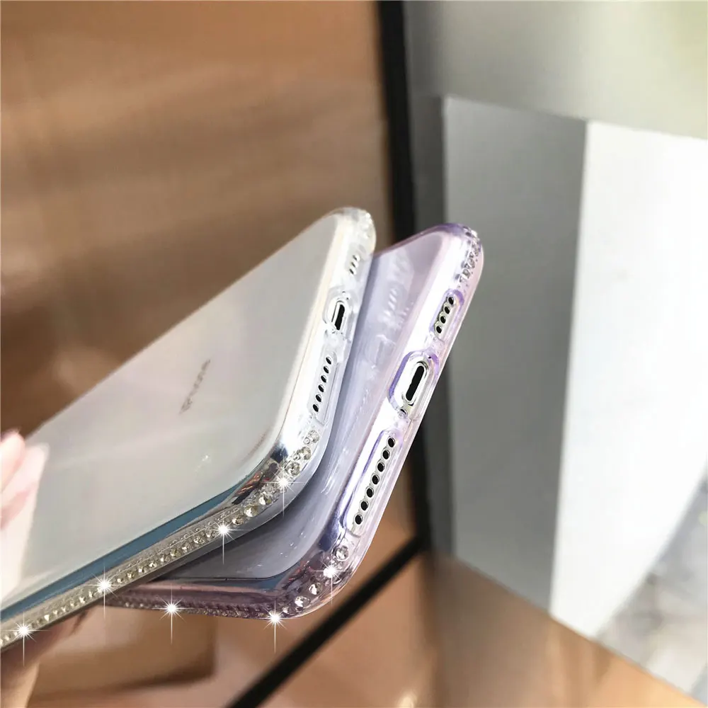 Чехол бампер с алмазами Transaprent мягкий чехол для iphone 11 Pro MAX XR XS X 5S 6 6s 7 8 плюс samsung A10 A20