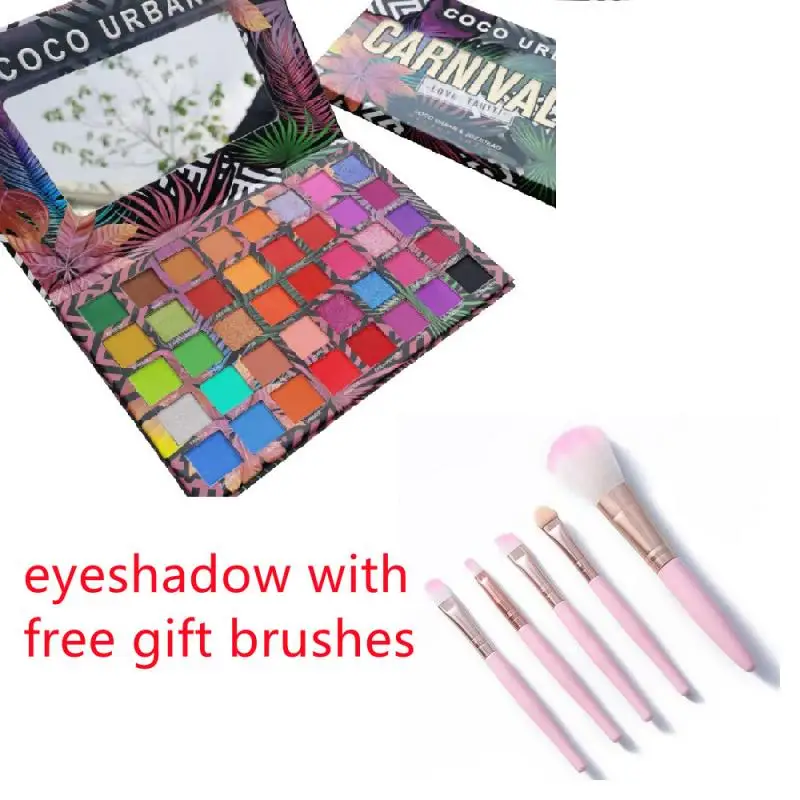 

40-color Eyeshadow Palette With 5pcs Free Gift Brushes Orange Red Matte Eyeshadow Glitter Ultra-velvety Eyeshadow Powder TSLM1