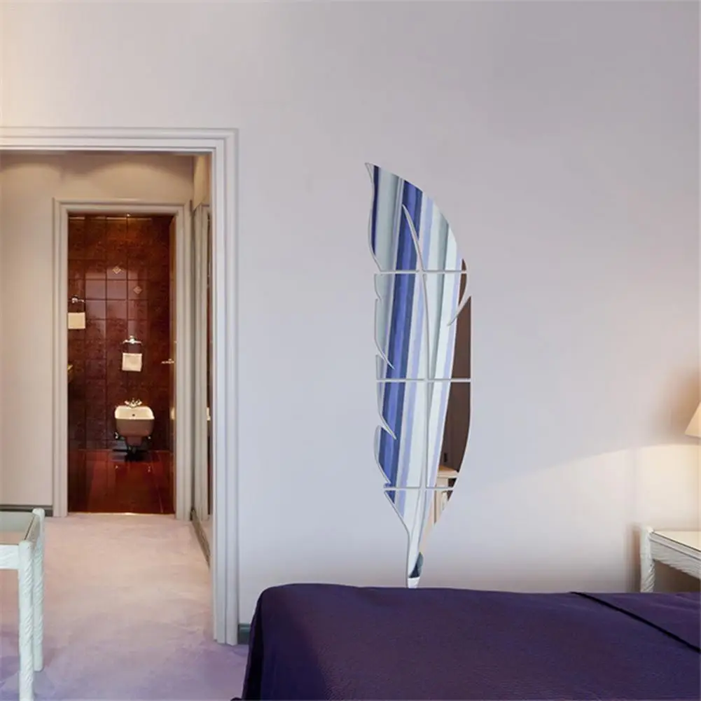 15 * 72см перо Форма акриловый стикер стены-наклейки с зеркальным эффектом для