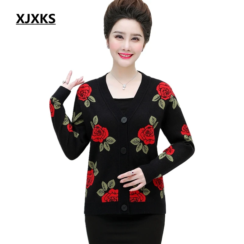 XJXKS осенние свитера пальто женский винтажный цветочный кардиган с длинными
