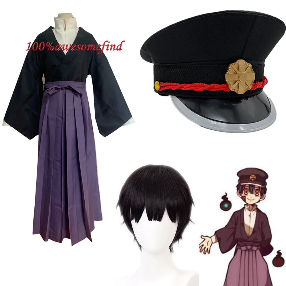 

Jibaku Shounen Hanako Kun Toilet-Bound Hanako-kun Yugi Tsukasa Men Women Halloween Cosplay Costume Japanese Haori Kimono Wig Hat