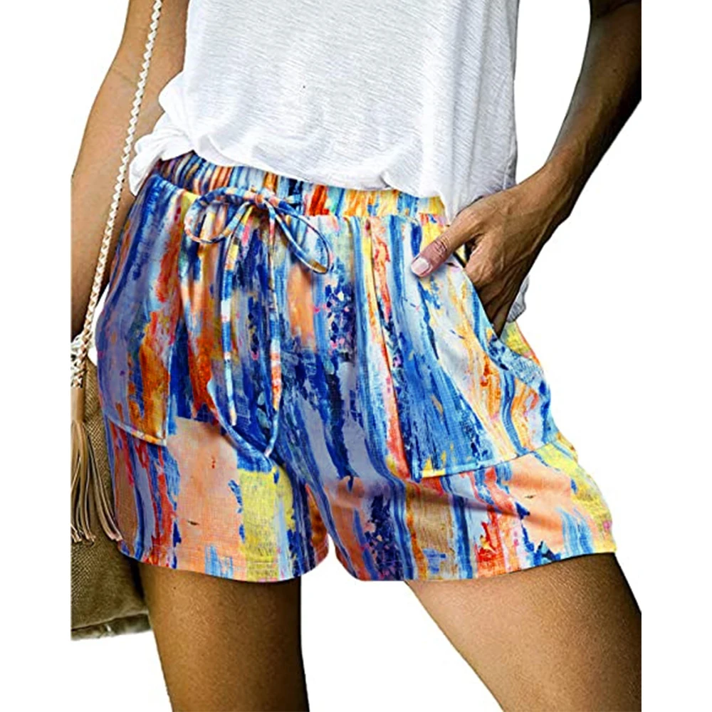 

Women Summer Tie Dye Print Shorts Beach Elastic Waist Straight Tube Sweatpants Fashion Casual Drawstring Pantalone Cortos