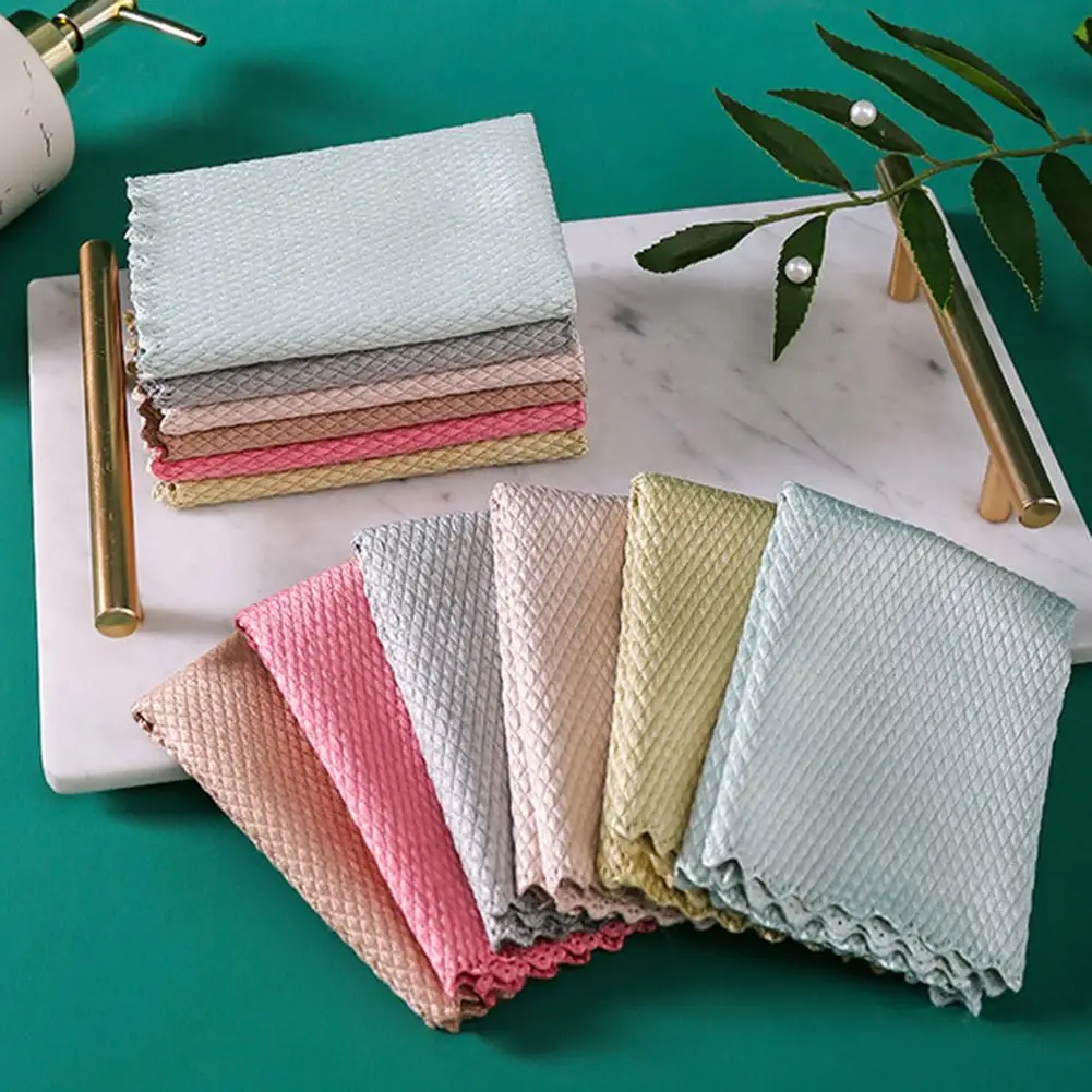 

Nano-level Fish-scale Cleaning Cloth Super-absorbent Glass Non-stripe Towel Rag Fish Scale Mesh Design Reusable Absorbent Towel