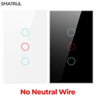 Умный сенсорный выключатель света SMATRUL, переменный ток, США, 220 В, 110 В, без нейтрального провода, настенная панель со стеклянным экраном, светодиодная лампа с управлением включением и выключением