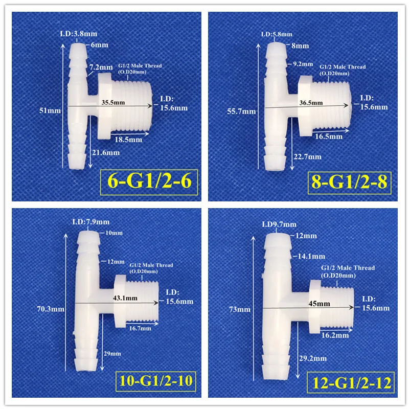 G1/2 To 6~12mm PE Hose Pagoda Connector Aquarium Garden Silicone Tube 3-Way Joints Irrigation Drip Water Pipe Fittings | Дом и сад