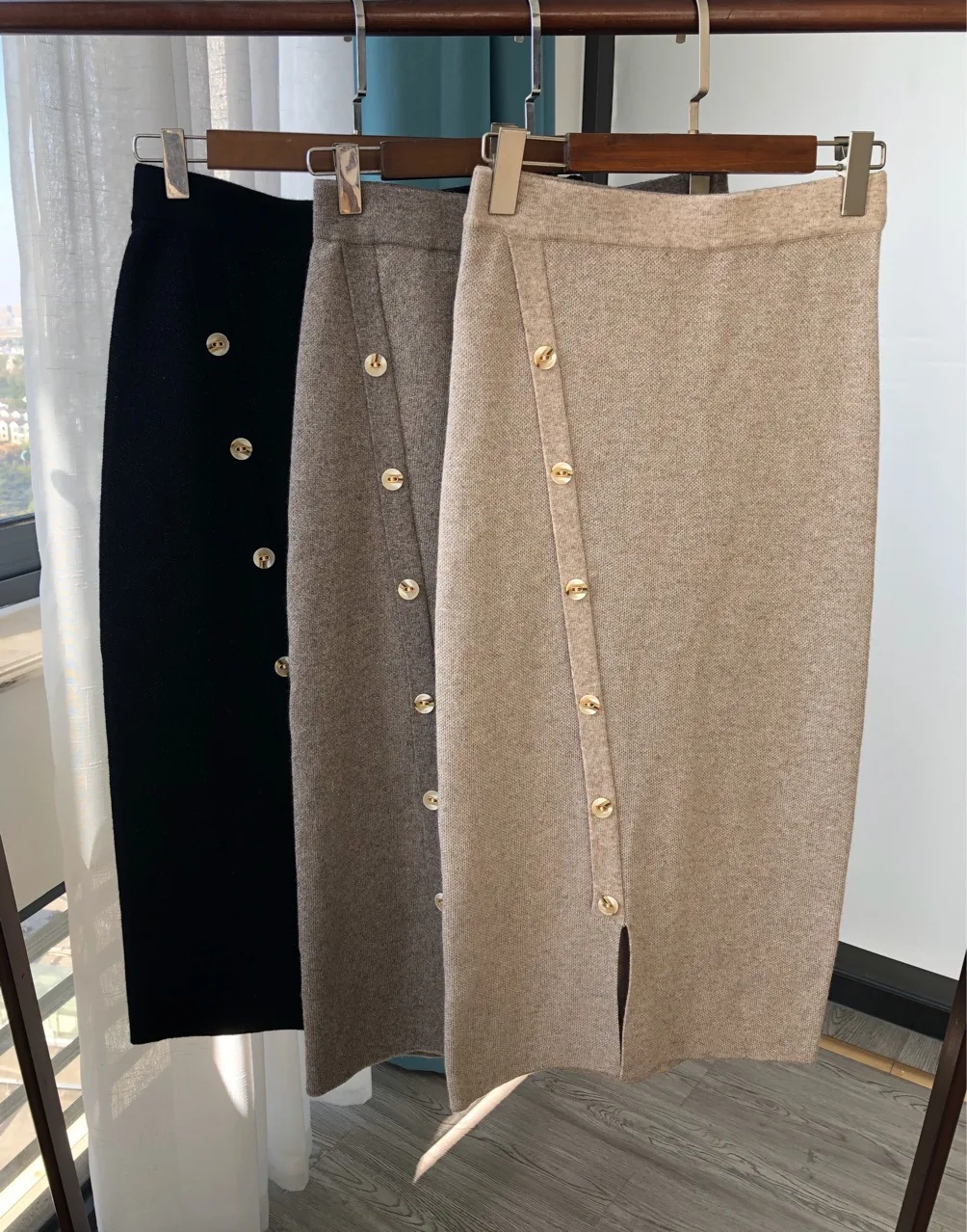 Женская юбка роскошная плотная теплая вязаная средней длины из смеси шерсти яка