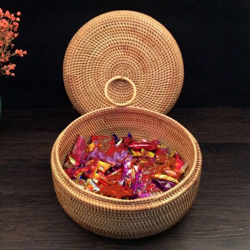 Осенняя плетеная корзина для фруктов из ротанга круглый контейнер хранения с