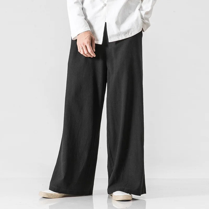 

Mens Clothing 2021 Fall/winter Plus Size Loose Pants Male Chinese Style Cotton Linen Long Pants Trendy Wide-leg Pants