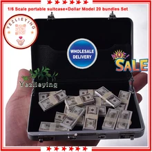 1:6 Sca Action Figure Accessory Silver Portable Suitcase Model+US Dollar 20 bundles Set Box Goods for dollar HOT FIGURE TOYS 1/6