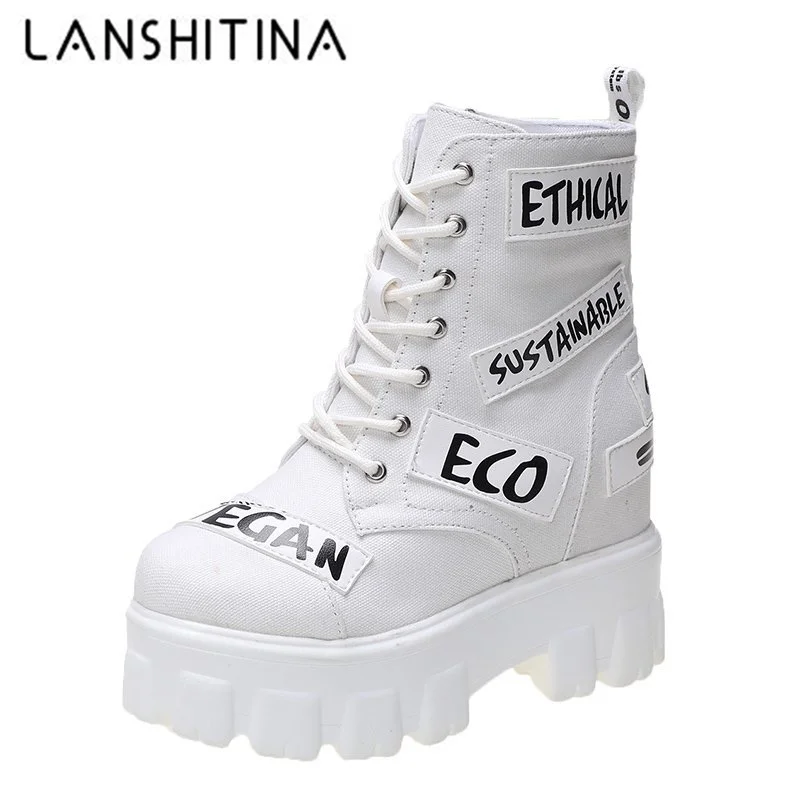 Женские ботильоны на толстой подошве роскошные парусиновые ботинки платформе