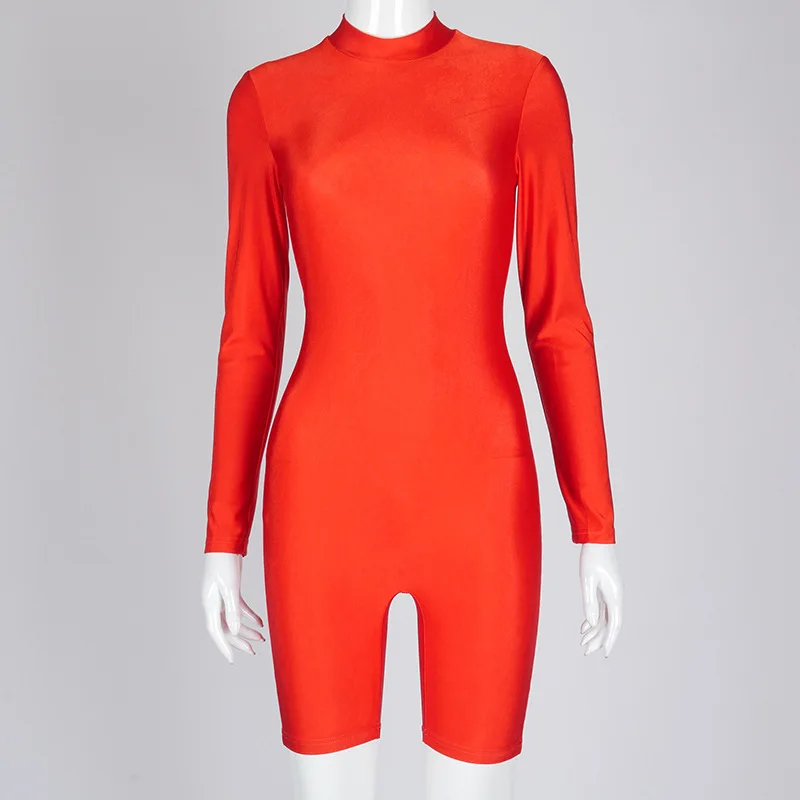 

2021 Spring and Autumn New Arrival Women's Jumpsuit Shorts Casual Brand Half-High Collar Back Zipper Long-Sleeved Slim Body Suit