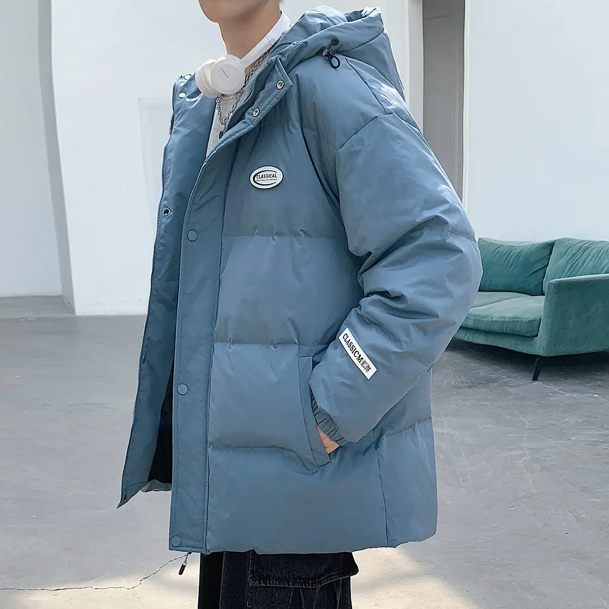 Winter New Down Cotton-Padded Coats Thickened Men's Solid Color Hooded Warm Jackets Casual Outwear Top Parkas For Youth Clothing