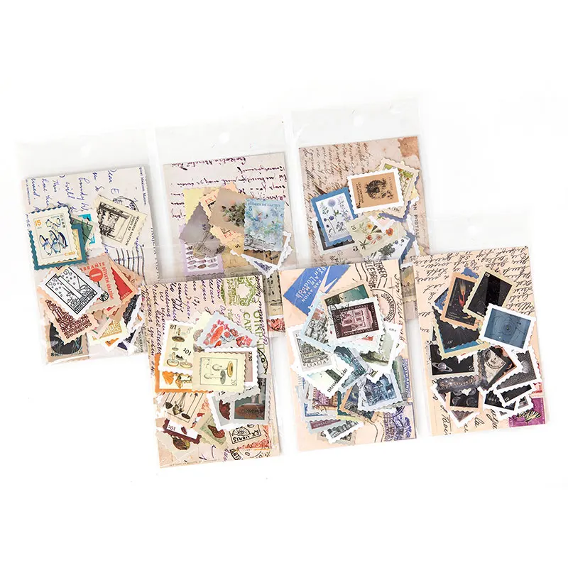 

DAQIANJIN 46pcs/pack Retro Stamp Decoration Sicker Diy Diary Photo Album Crafts Scrapbook Sticker School Stationery