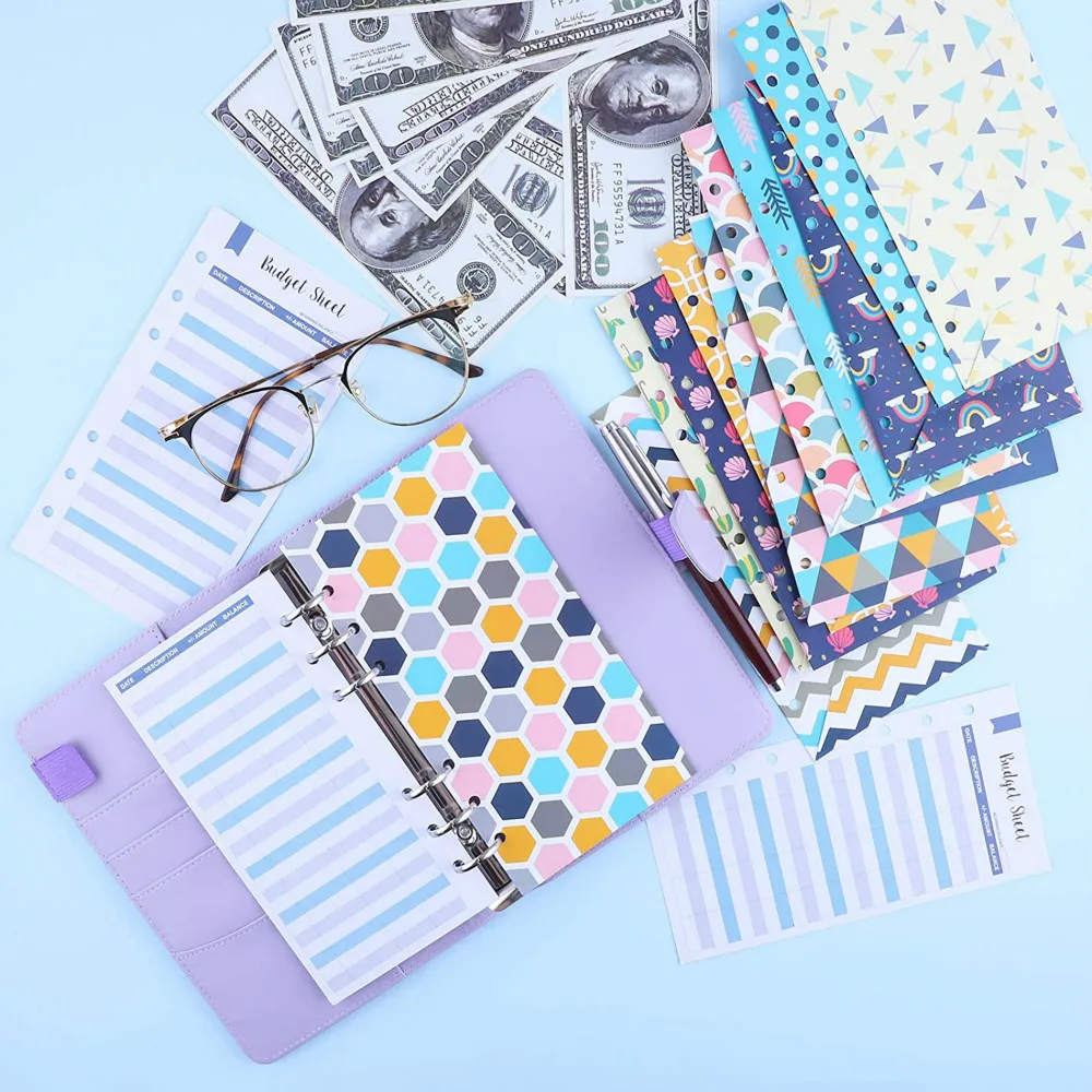 

A6 Pu Leather Binder Cover Macaron Notebook Planner Organizer Binder Cash Envelopes Loose-leaf Binder School Supplies Stationery