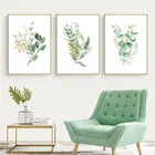Современная Картина на холсте, зеленые растения, золотые листья, простота, настенный постер, картины для гостиной, домашний декор, без рамки