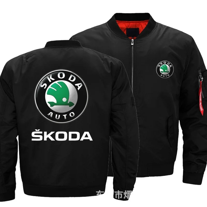 

2021 Hot New Mens SKODA Fly Pilot jacket Warm Car Logo Print Sweatshirt Hip Hop Male Coat jacket Size S-4XL