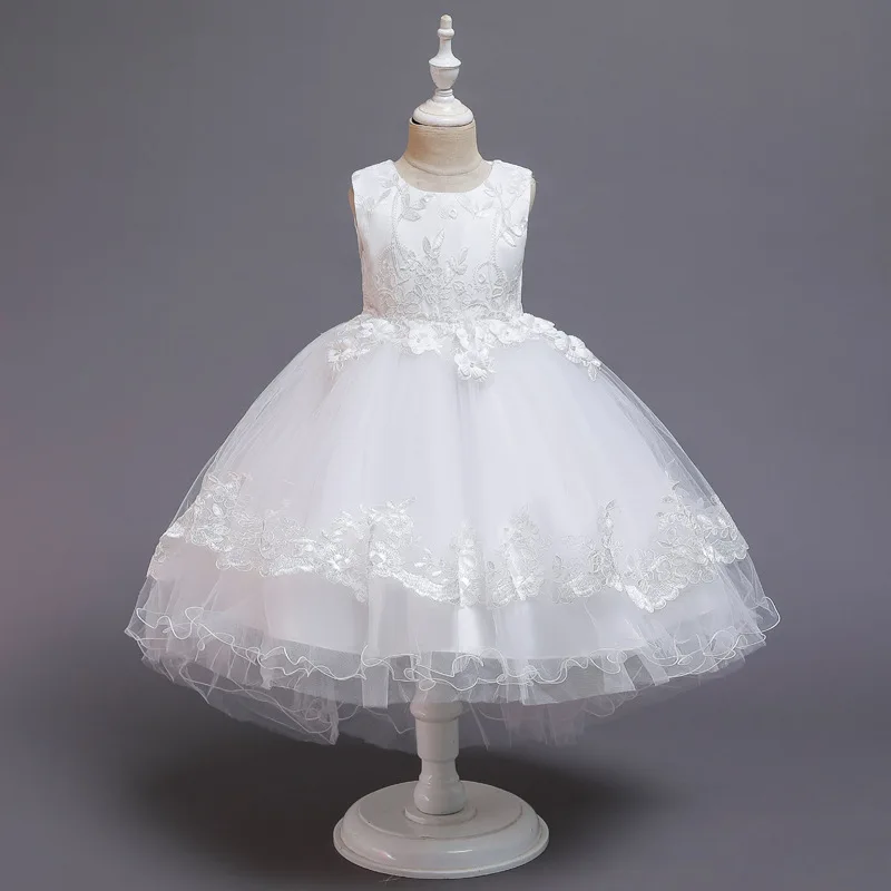 Детское белое свадебное платье с вышивкой для девочек одежда без рукавов