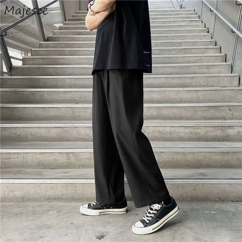 

Draped Zipper-fly Casual Pants Men Black Wide-leg Straight Trousers Baggy Teens Harajuku High Quality S-3XL All-match Bottoms
