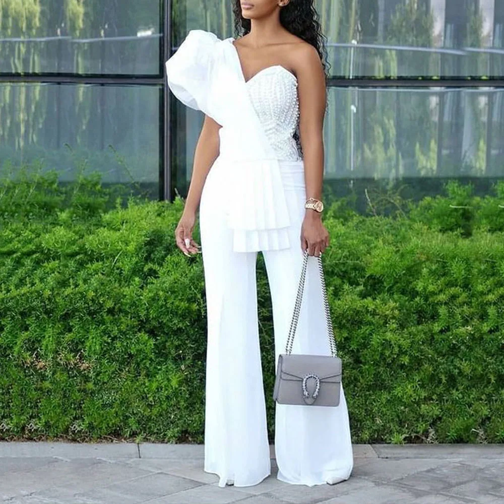 Beading White Oversized White Jumpsuits 2022 New Summer Strapless High Waist Sexy Party Dinner Club Elegant Female Rompers Hot