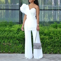 beading white oversized white jumpsuits 2022 new summer strapless high waist sexy party dinner club elegant female rompers hot
