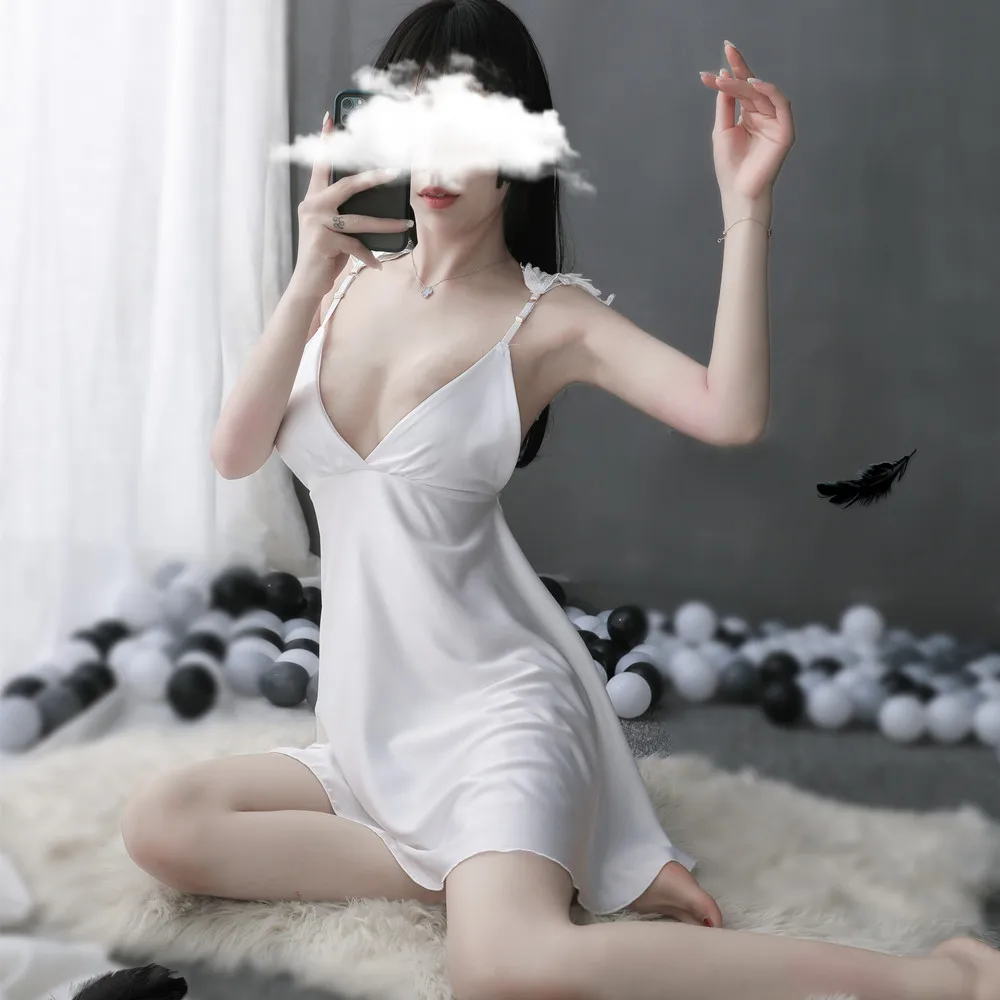 Сексуальный комплект нижнего белья с крыльями ангела шелковое цельное платье на