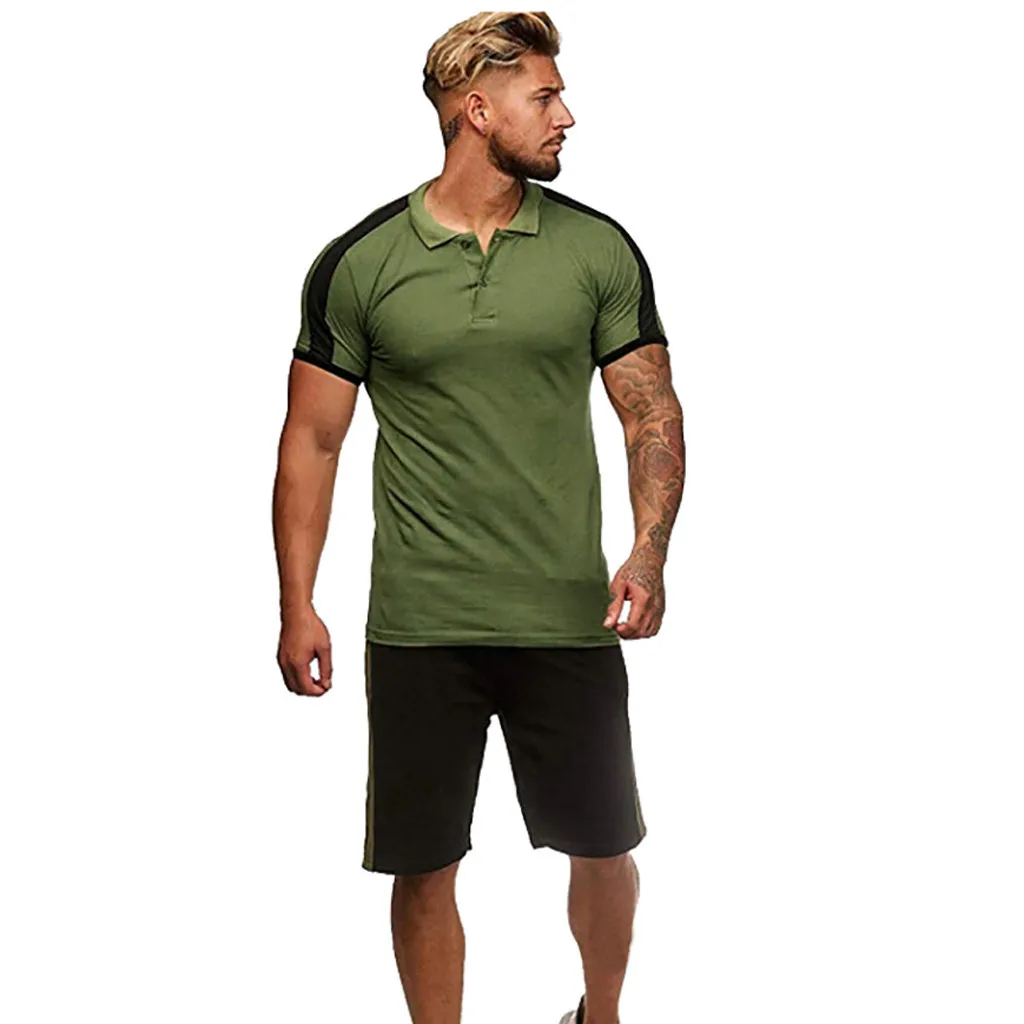 Army Green KLV мужские комплекты, мужской комплект из 2 предметов, спортивный комплект с коротким рукавом, летний Повседневный короткий тонкий костюм, высокое качество, хит 9516 - Цвет: Army Green