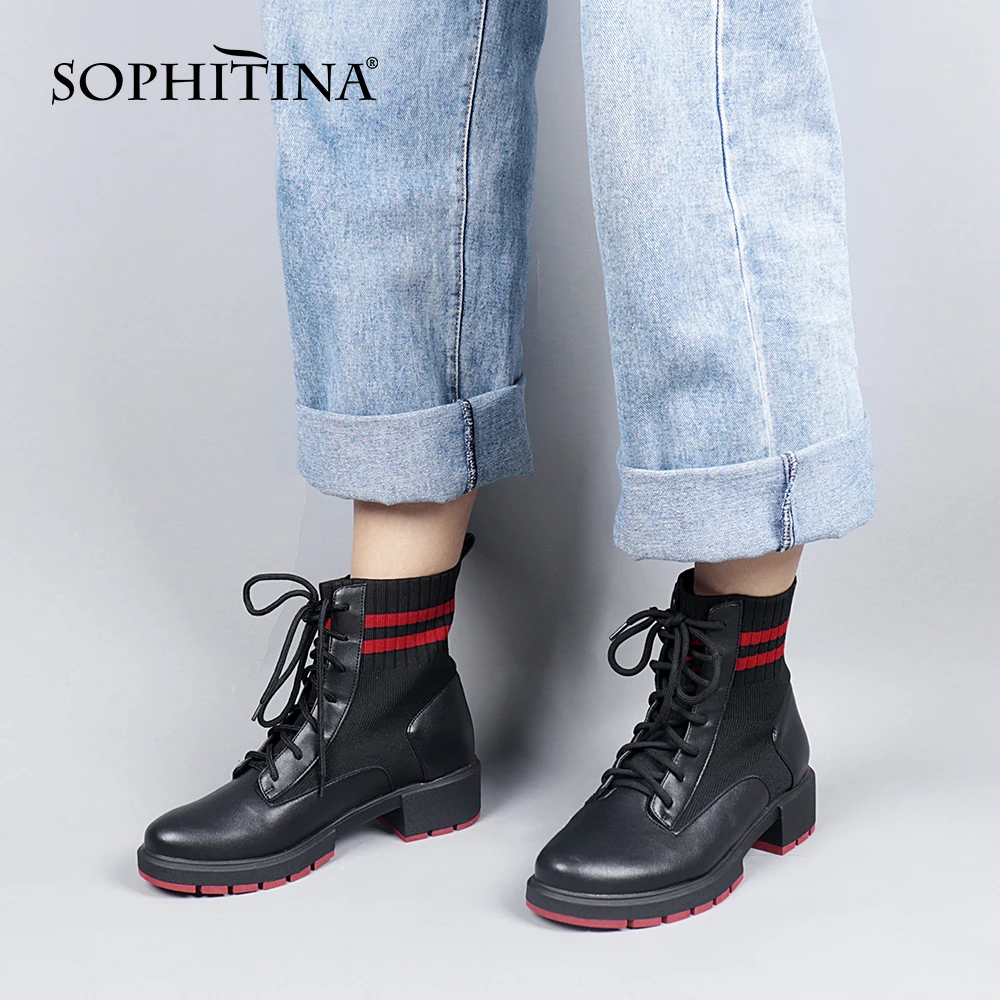 

SOPHITINA/женские ботинки; Стильные повседневные высококачественные женские ботильоны с круглым носком на среднем каблуке; Удобные черные женс...