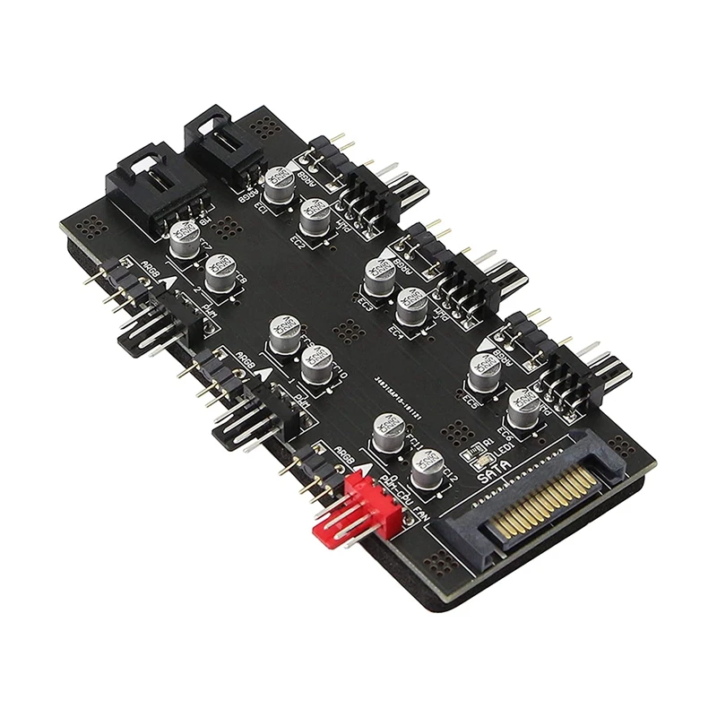 

12V 4Pin PWM/ARGB with SATA 15Pin Power 2-In-1Hub 6Simultaneous CPU Cooling Fan Used to Expand the Motherboard Interface