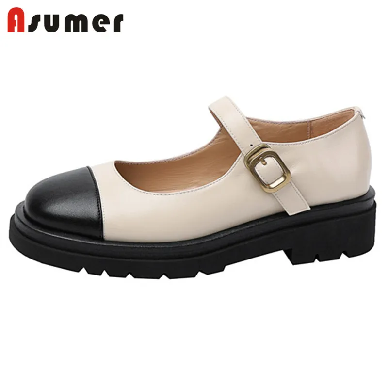 

Asumer 2022 New Arrive Mixed Colors Mary Janes Women single Shoes Round Toe Buckle Spring Summer Flat Platform Shoes Ladies