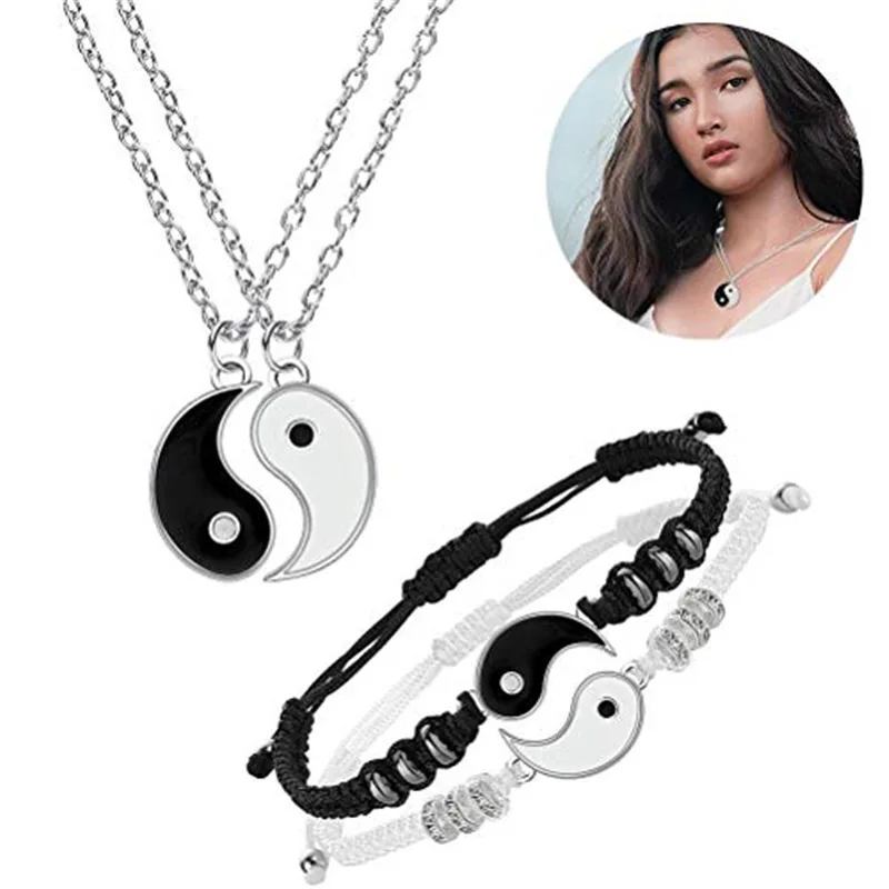

1 Set Tai Chi Couple Necklaces for Women Men Best Friends Yin Yang Paired Pendants Charms Braided Chain Couple Bracelet Necklace